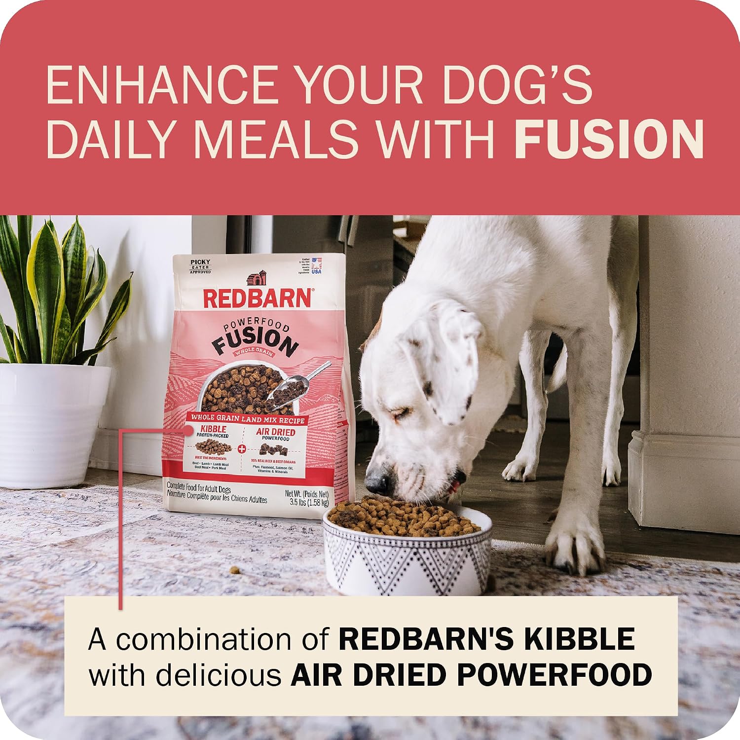 Redbarn Powerfood Fusion Air Dried Kibble Blend – Whole Grain Land Beef Lamb Recipe – Made in USA Adult Dry Dog Food with Superfoods, Prebiotics, Postbiotics - 3.5lb Bag (Pack of 2)