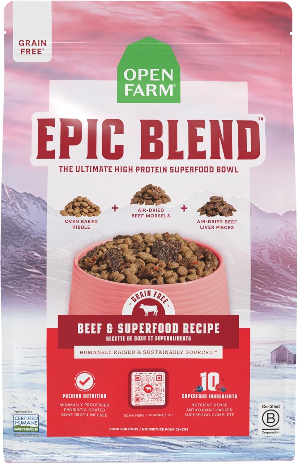 Open Farm Epic Blend Grain Free Dry Dog Food, Beef Kibble, 3.5lb Bag | High Protein, Air Dried Chunks, Probiotic Coated, All Breeds and Life Stages, Traceable Ingredients, Non-GMO Superfoods.