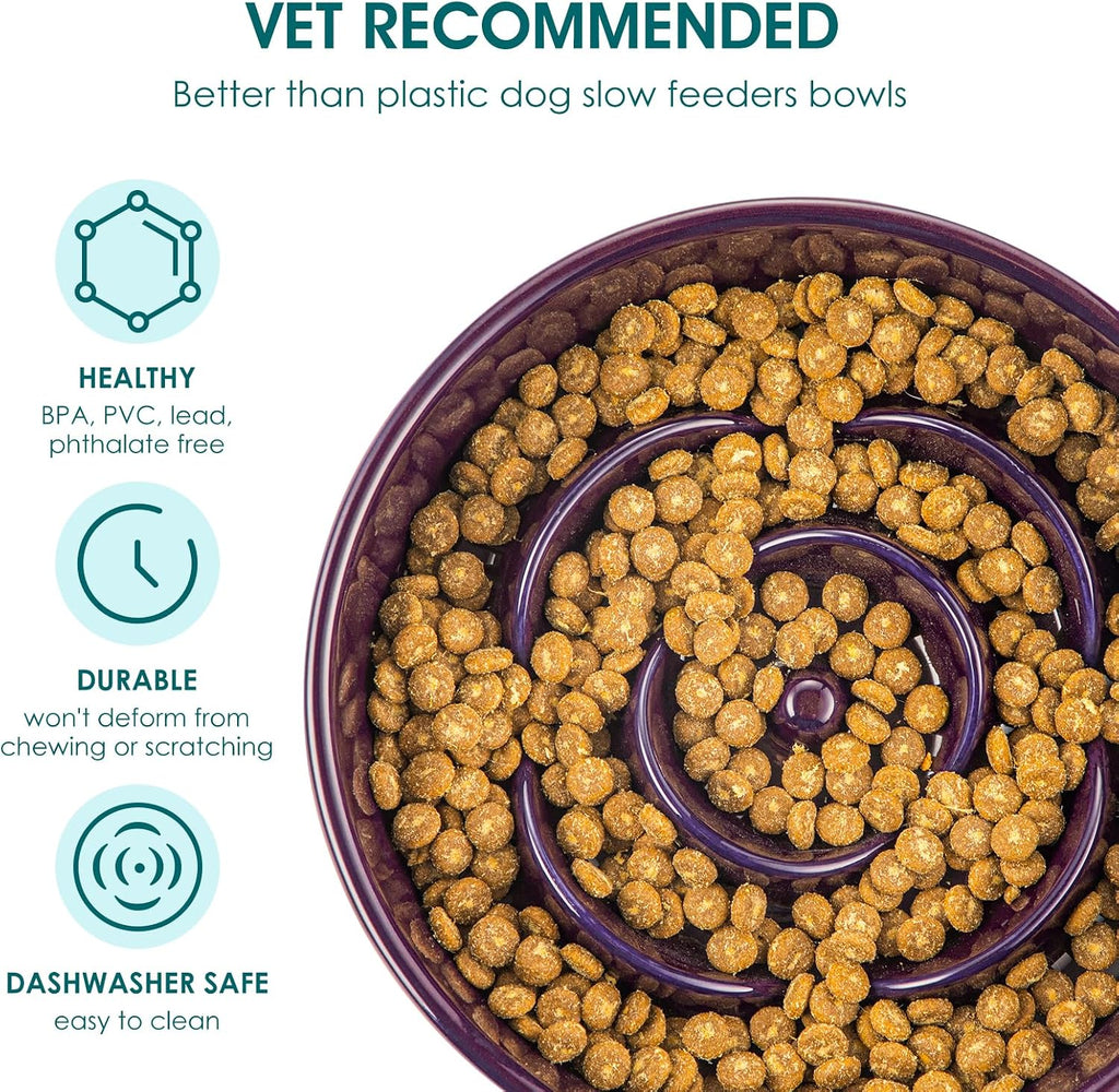 vancasso Slow Feeder Dog Bowl, 3 Cups Ceramic Large Puzzle Dog Food Dish | Maze Dog Food Bowl for Fast Eaters, Slow Feeding Design for Large Dogs, Promotes Healthy Eating Habits, Dark Purple