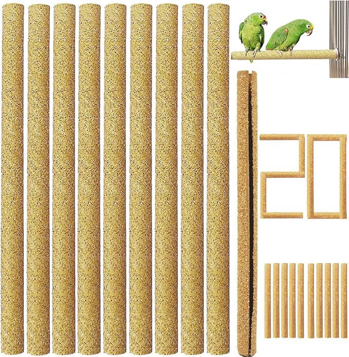 20Pcs Sand Perch Covers for Bird - Bird Perchs Covers 7.5" Long x 3/8" Diameter Bird perches for Parakeets, Lovebirds, Parrotlets, Canaries and Other Small Birds (Yellow, 20pcs 7.5" x 0.43")