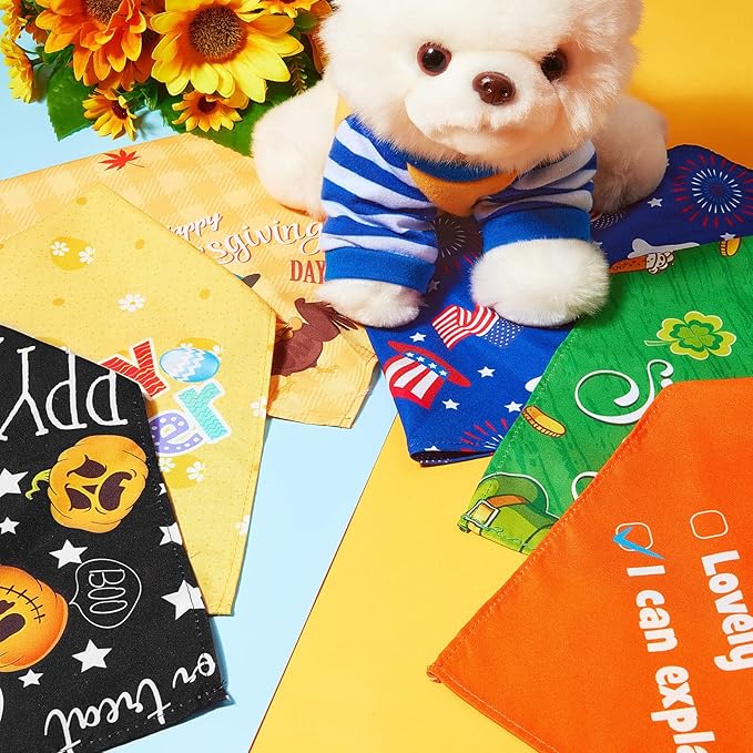 Weewooday 9 Pcs Holiday Dog Bandanas St' Patrick's Day Easter Bandanas Birthday Scarf Adjustable Large Pet Washable Scarves for Large Dog Supply(Cute Pattern)