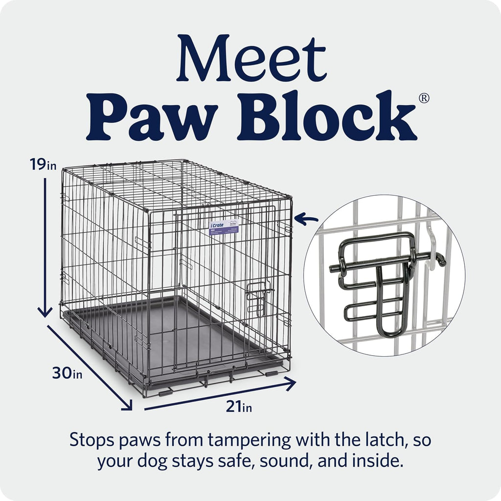 MidWest Homes for Pets 30-Inch iCrate for Medium Breeds, 21-40 lbs, Single Door Folding Dog Crate with Divider Panel, Leak-Proof Tray & Secure Latch, Portable, Durable & Easy to Assemble