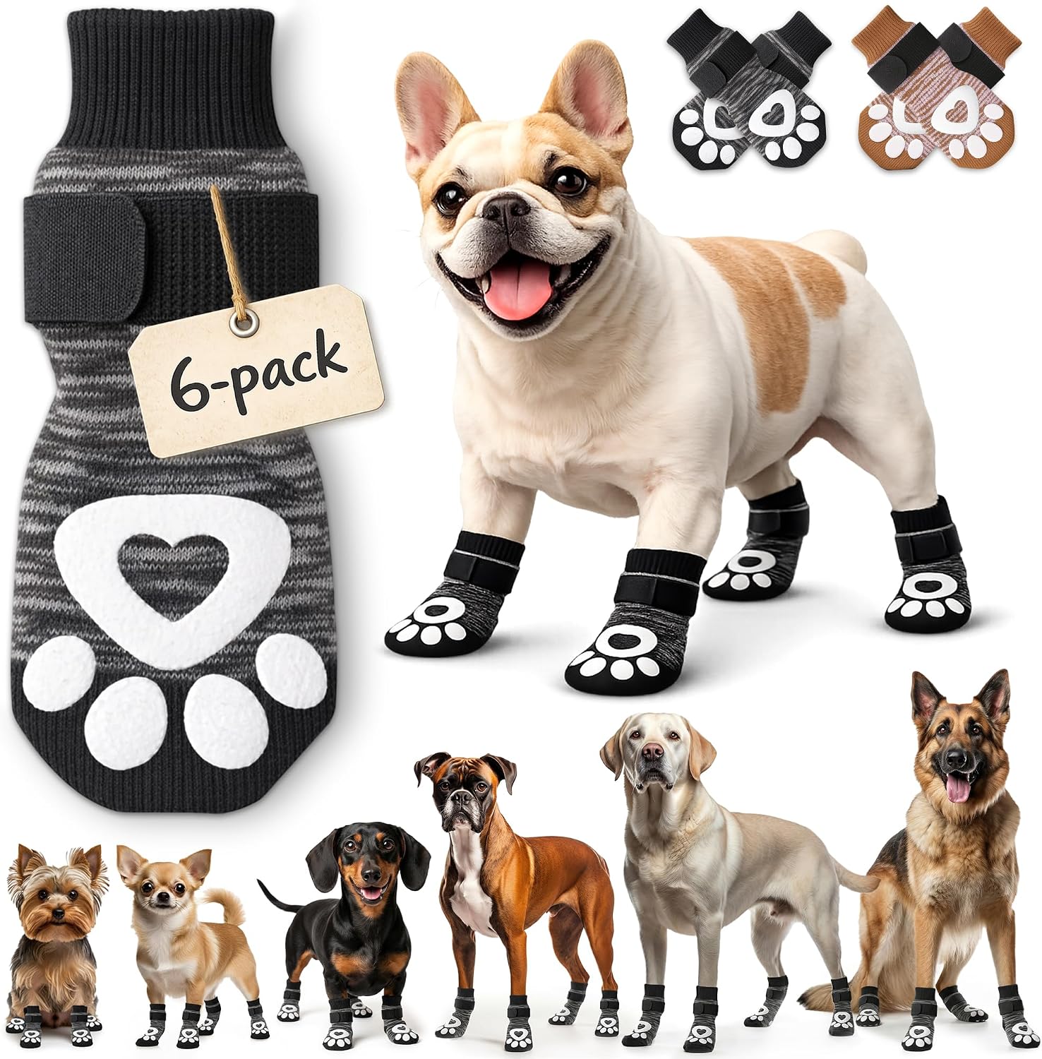 Anti Slip Dog Socks - 6 Pack | Dog Socks to Prevent Paw Licking - Small | Add Traction, Keep Warm & Protect from Hot Pavement | Paw Protection for Senior Dogs for Hardwood Floors | Dog Booties