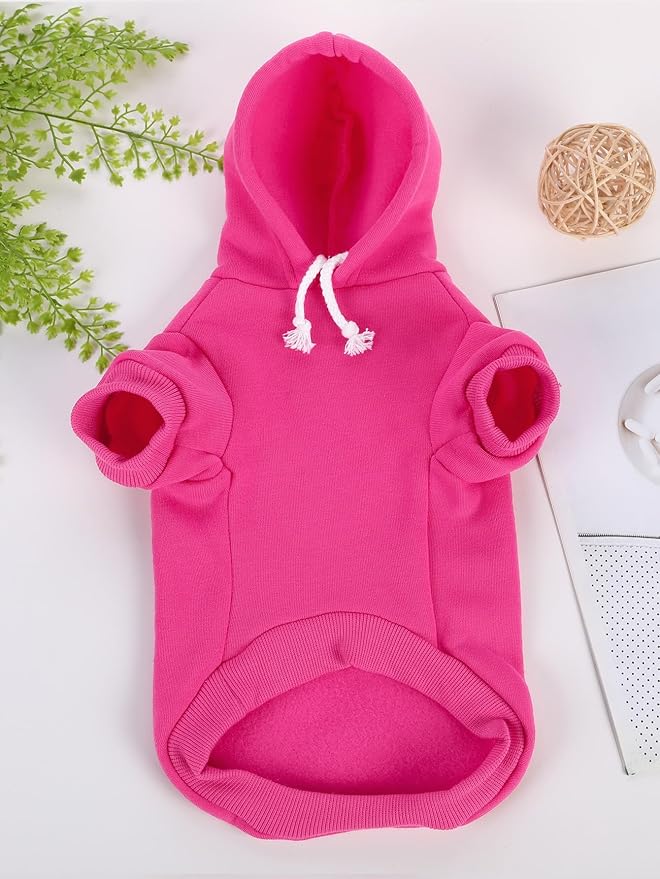 QWINEE Basic Dog Hoodie Sweatshirt Puppy Sweater Warm Cat Costumes Pet Clothes for Chihuahua Puppy Kitten Small Medium Dogs Hot Pink Small