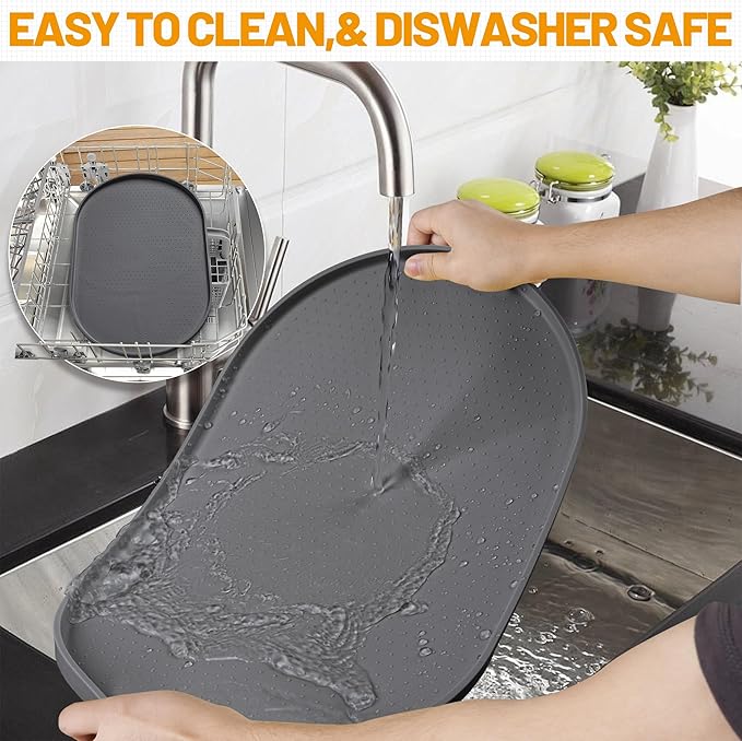 Hubulk 100% Waterproof Silicone Pet Feeding Mat with Raised Edge for Food and Water, Dog Bowl Mats, Cat Bowls Placemat with High Lip Protects Floor for Cats and Dogs (Gray, 24" L x 16" W)