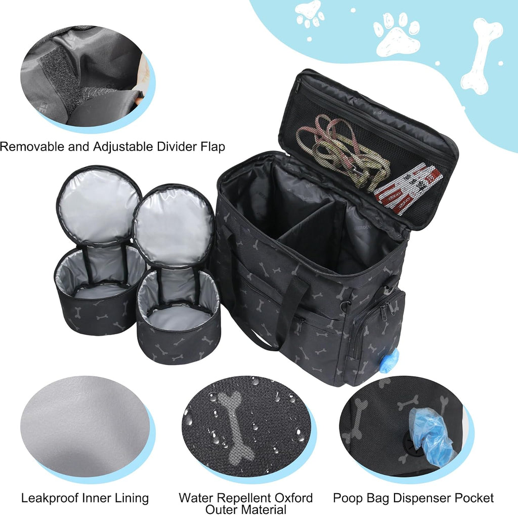 MYDAYS Dog Travel Bag, Pet Luggage Suitcase, Weekend Tote Carrier with Collapsible Bowl (Black1)