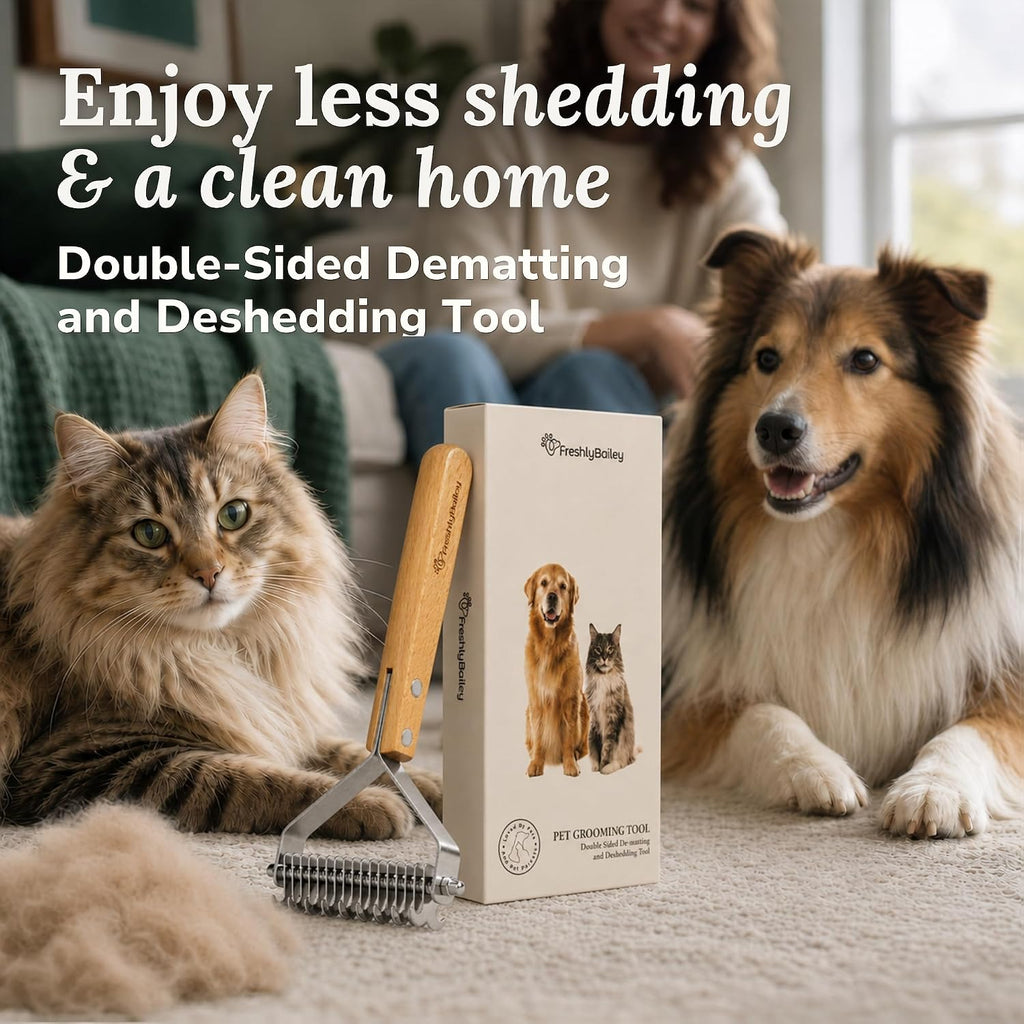 Dematting Comb for Cats and Dogs, Mat Remover and Deshedding Grooming Tool, Safe Detangler for Matted Fur, Double Sided Undercoat Rake