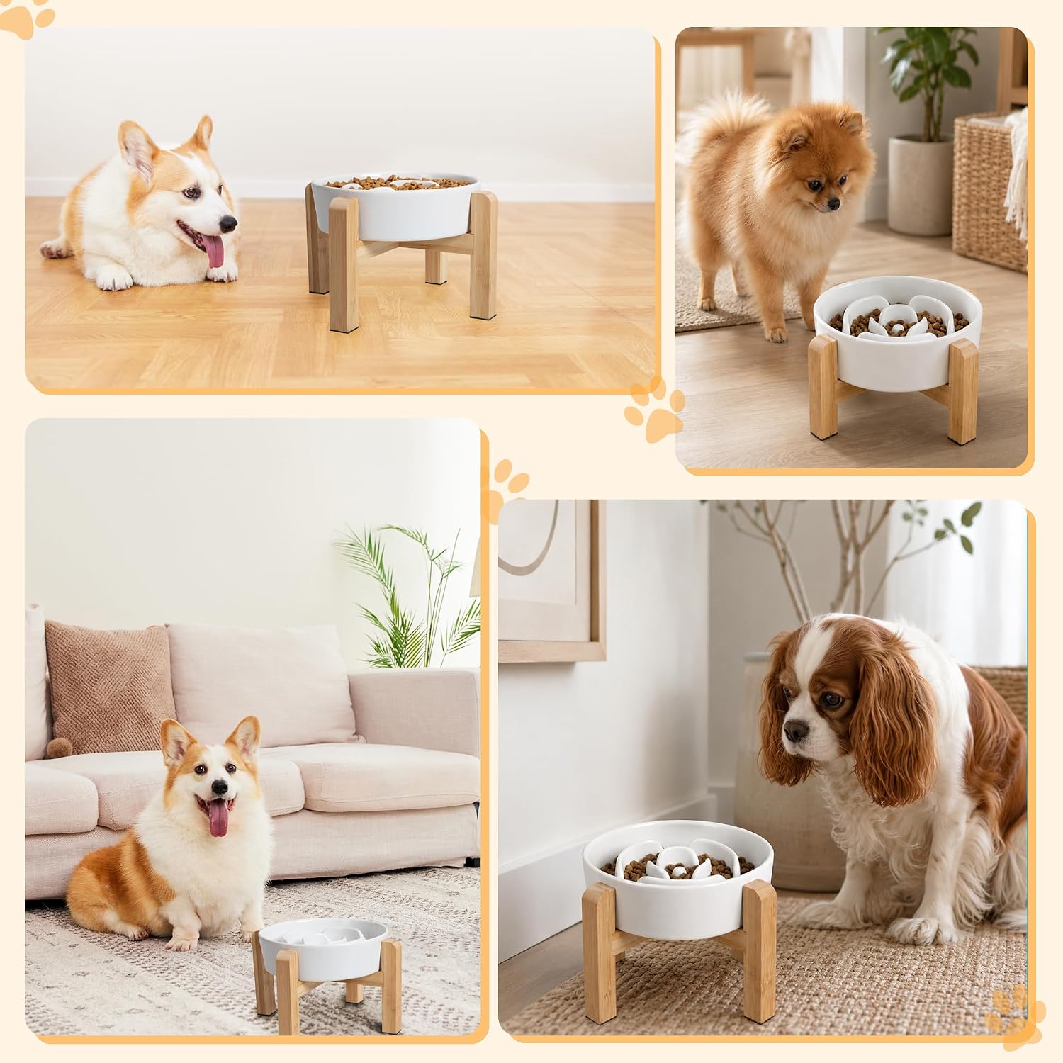 Elevated Slow Feeder Dog Bowl, 6.7" Ceramic Maze Dog Bowl with Stand | 1.5 Cups Slow Feeding Dog Dish for Fast Eaters, 5" Tall Anti-Slip Raised Slow Feeder for Small and Medium Breeds, White