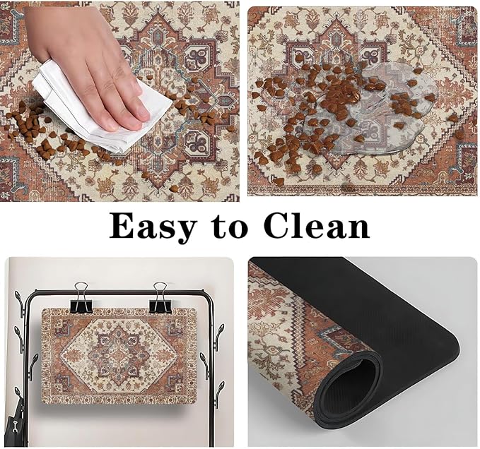Dog Food Mats for Floors, Absorbent and Quick-Drying Pet Cat Food Mat,Anti-Fouling and Easy-to-Clean Pet Feeding Mat,Dog Bowl Mat for Messy Drinking Water Bowls.16 x24, Bohemia Style