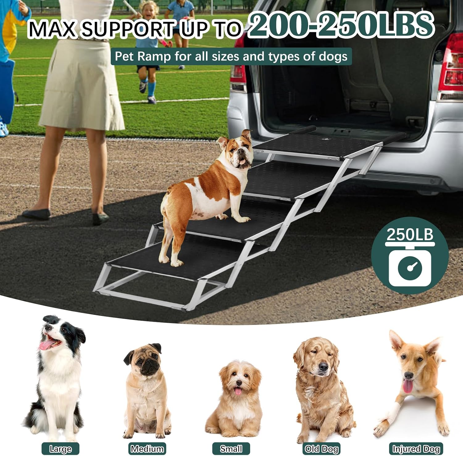 Dog Stairs for Large Dogs,Dog Stairs for Cars,Foldable Dog Ramp Pet Steps Light Weight Aluminum,Extra Wide Dog Stair for Large Dogs,High Beds, Trucks, Supports up to 200 lbs (Extra Wide-4 Steps)