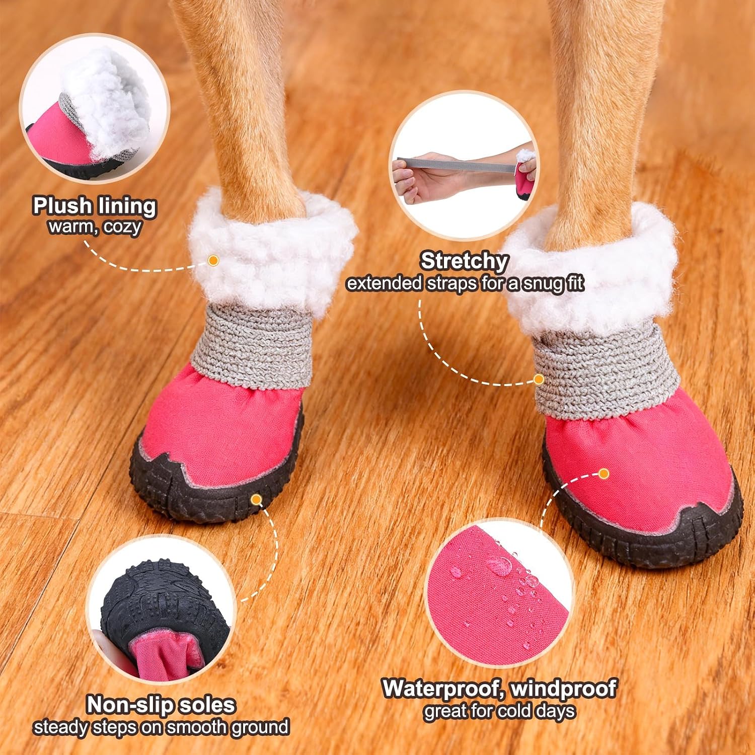 BEAUTYZOO Dog Winter Boots, Waterproof Dogs Snow Shoes with Anti-Slip Sole & Warm Fleece Lining-Indoor Outdoor Paw Protectors for Small Dogs, Puppy Booties to Prevent Licking on Hardwood Floors,Size 3