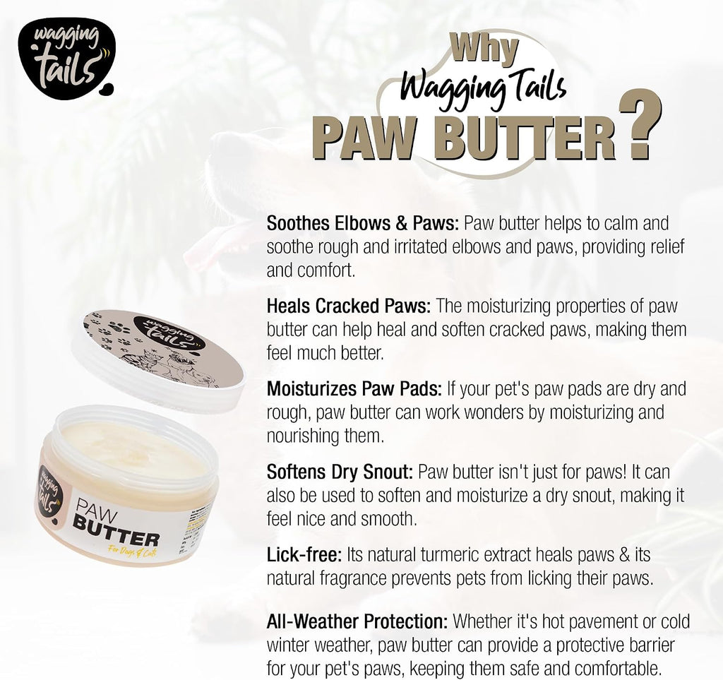 Wagging Tails Paw Butter for Dogs & Cats | Protects Dry Paw Pads, Snouts & Elbows |All-Weather Protection with Shea Butter, Coconut Oil & Beeswax |Lick-Safe - 1.76 fl oz