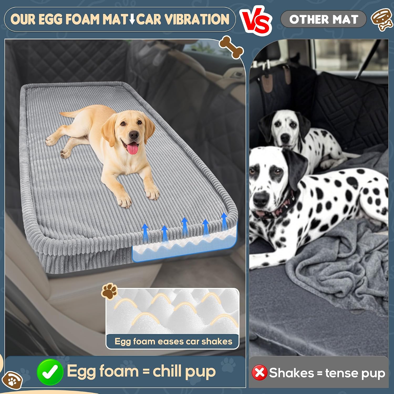 Loiion Dog Car Bed, Non-Slip Backseat Extender Pet Mat 56"x28.7"x2" | Removable, Washable Dog Bed With Waterproof Liner Protects Car Seats, Anti-Slip Travel Bed For Dogs