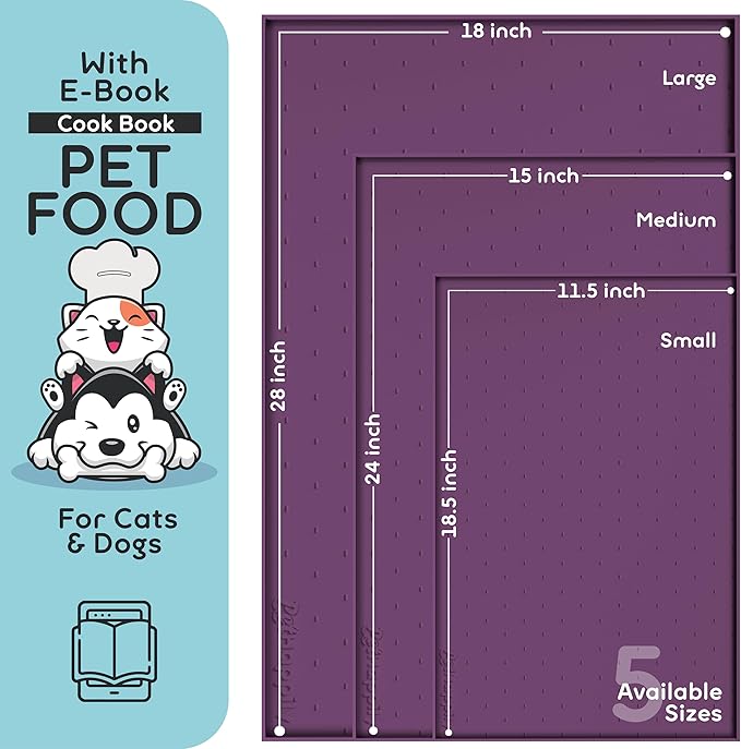 Dog Food Mat - Raised Edges Dogs Mat for Food and Water Prevent Spill, Waterproof Cat Food Mats Protect Floors, Easy Clean Dog Bowl Mats for Food and Water, Silicone Pet Food Tray