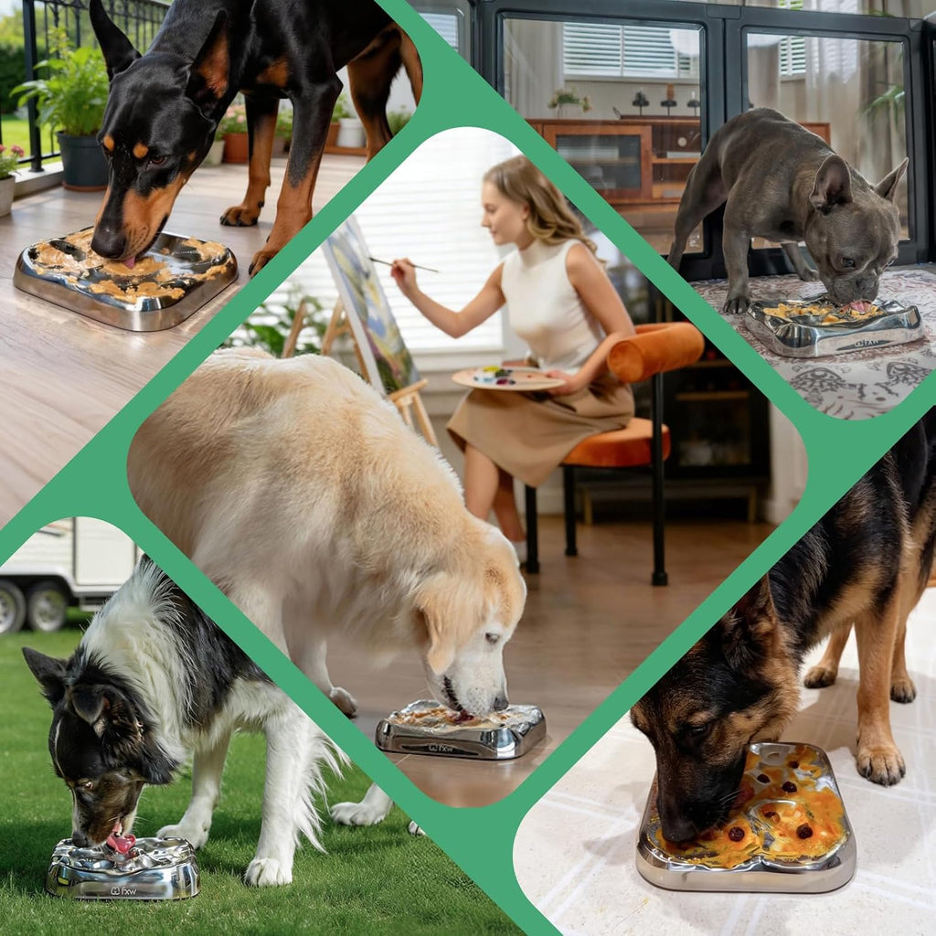 FXW IntoFlow Stainless Steel Dog Lick Mat, Patent Pending | Dishwasher Safe, Durable 304 Stainless Steel, 184 Textured Grooves, Grooming Support, For Soft Treats