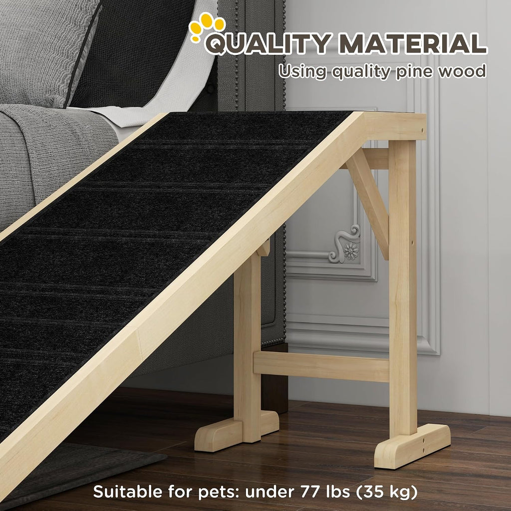 PawHut Dog Ramp for Bed, Pet Ramp for Dogs with Non-Slip Carpet and Top Platform, 74" x 16" x 25", Natural | Pet Ramp for Bed, Top Platform