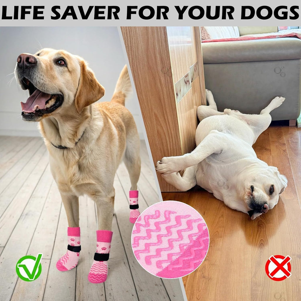 Anti Slip Dog Socks to Prevent Licking Paws for Hot Pavement | Dog Shoes Double Sides Dog Boots & Paw Protectors Booties for Hardwood Floors with Grip Small Medium Large Senior Dogs PinkXS