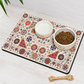 Moroccan Trellis Dog Food & Water Mat, Boho Colorful Vintage Pet Feeding Mat for Floor Non-Slip Waterproof, Super Absorbent Cat Bowl Mat, Easy to Clean Durable Pet Placemat,12" × 20"