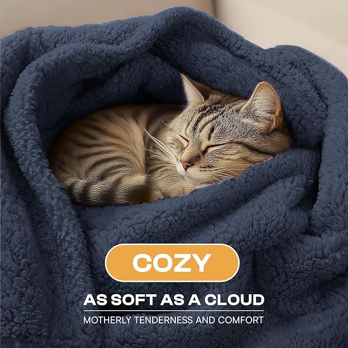 Luciphia Waterproof Pet Blanket for Medium Large Dogs Soft Cat Sherpa Calming Thick Cover Leakproof Cozy Puppy Sofa Bed Car Couch Protector(Blue/Navy,63x50 inches)