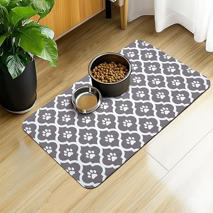 Dog Food Mat 16X24 Inch Pet Feeding Absorbent Mats for Floor Cat Water Bowl Placemats Non-Slip Washable Dog Mat for Food and Water