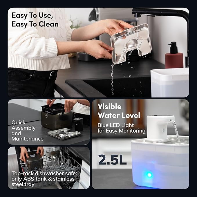 Cat Water Fountain Cordless, 88oz/2.6L Wireless Pet Water Fountains for Cats Indoor, Battery Operated Cat Drinking Fountain with Motion Sensor, Ultra Quiet Pump, BPA-Free, White