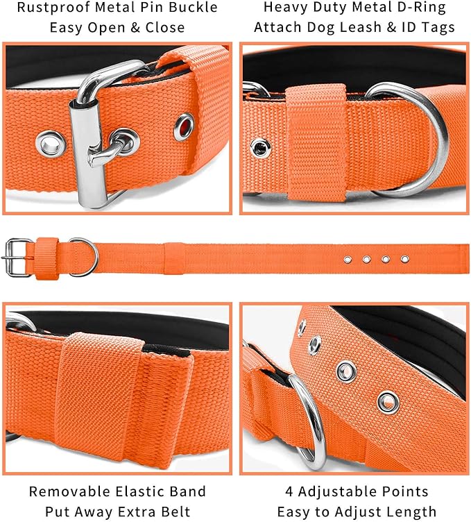Heavy Duty Tactical Dog Collar - 1.5" Width Military Durable Thick Nylon with Adjustable Metal D Ring & Buckle Working Training K9 Collar for Medium Large Dogs (L(20"-23"), Orange)