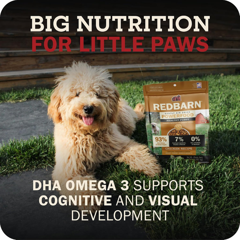 Redbarn Powerfood Air Dried Puppy Food 2 lbs - 93% Real Chicken & Organs High Protein Dry Recipe for Healthy Growth Development Immunity & Digestive Health