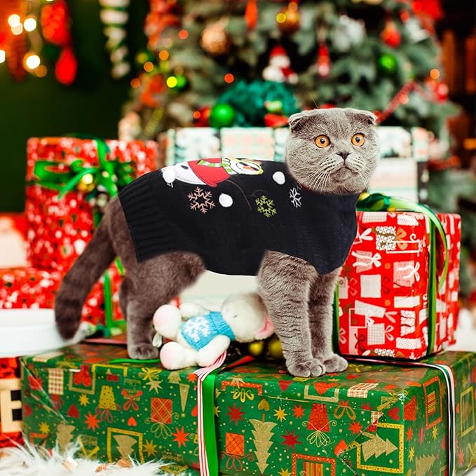 Christmas Dog Sweaters Xmas Pet Outfit Clothes Cute Black Snowman Costume Puppy Cat Knitted Jumpers (XXL,Black Snowman)