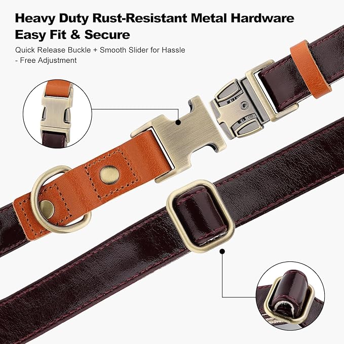 Plutus Pet Genuine Leather & Hemp Dog Collar – Adjustable Heavy Duty Pet Collar with Quick Release Metal Buckle, Soft & Stylish for Puppy and Small, Medium, Large Dogs (Copper Brown, S)