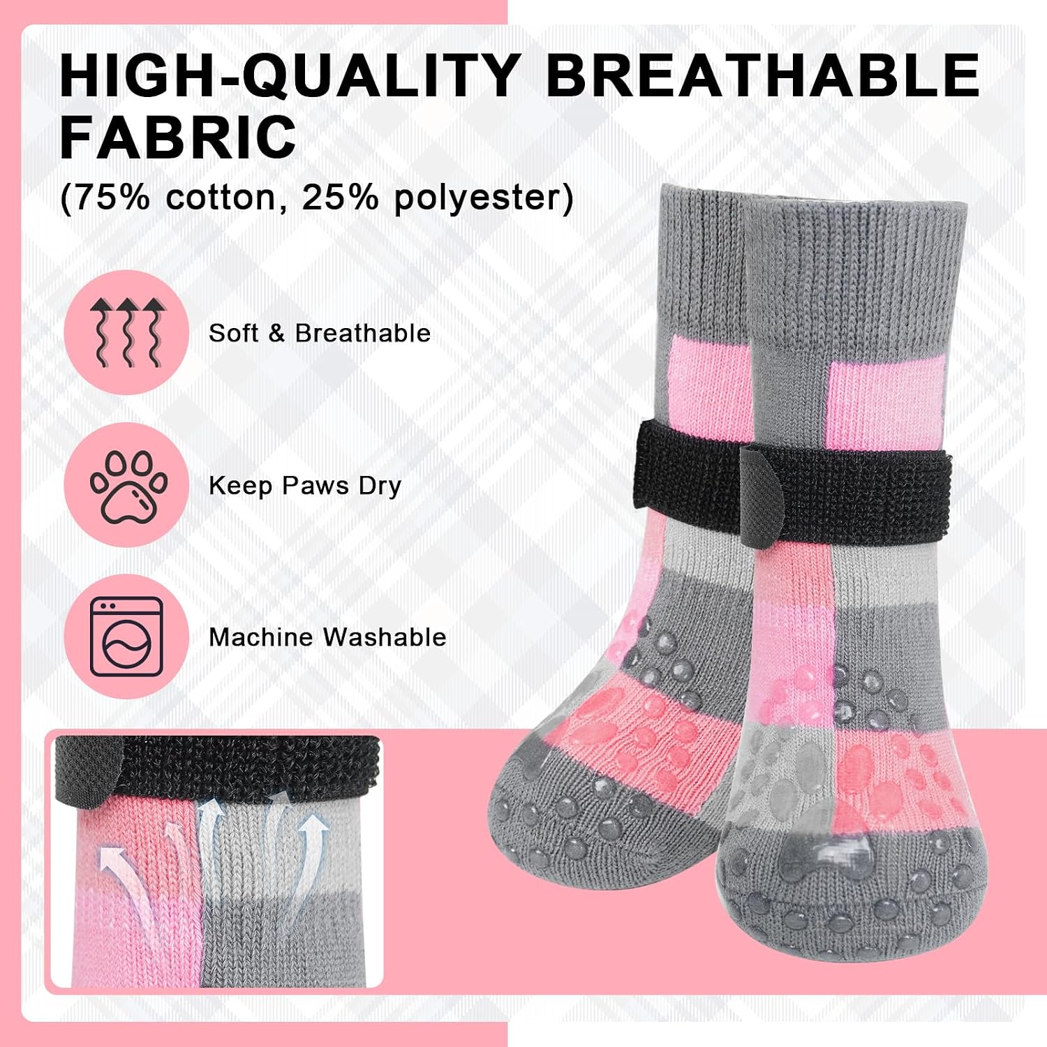BEAUTYZOO Non Slip Dog Socks to Prevent Licking Paws, Dog Shoes Booties for Hardwood Floors Anti Slip-Thick Grip Works Even When Twisted-Paw Protector for Cold Pavement Small Medium Large Senior Dogs