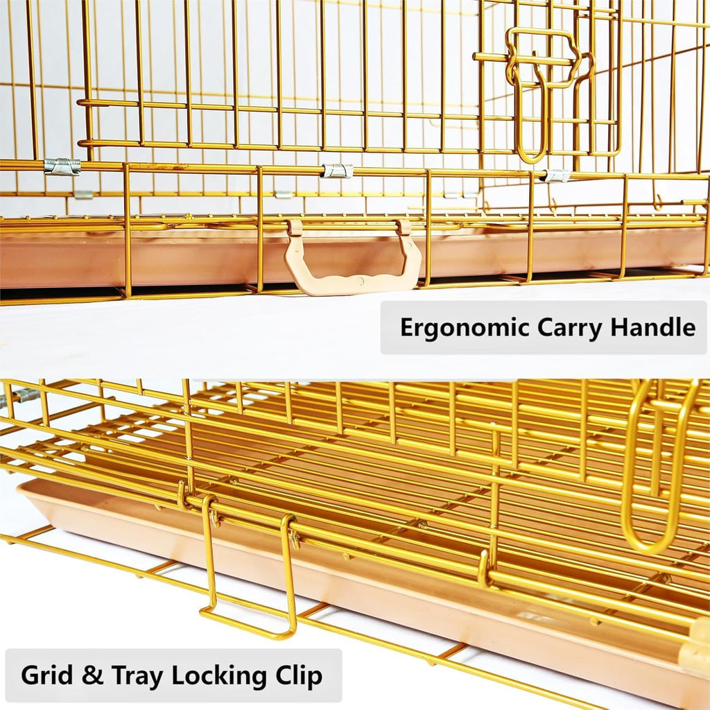 Homey Pet 24 Inch Small Dog Crate for Puppy, Copper Gold Wire Cage Kennel | Rust/Peel-Resist Nano-Coat, Collapsible, Removable Grid & Tray, Dual Doors w/ 4 Locks, Indoor Potty Training, Portable Travel