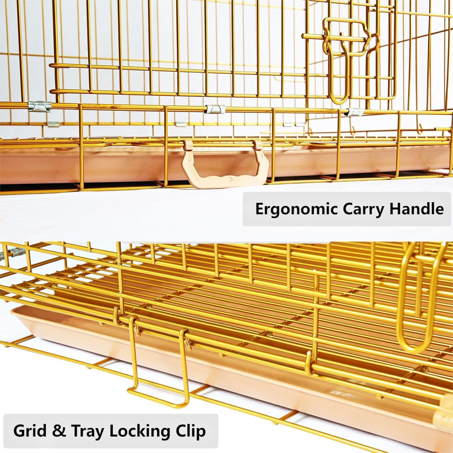 Homey Pet 24 Inch Small Dog Crate for Puppy, Copper Gold Wire Cage Kennel | Rust/Peel-Resist Nano-Coat, Collapsible, Removable Grid & Tray, Dual Doors w/ 4 Locks, Indoor Potty Training, Portable Travel