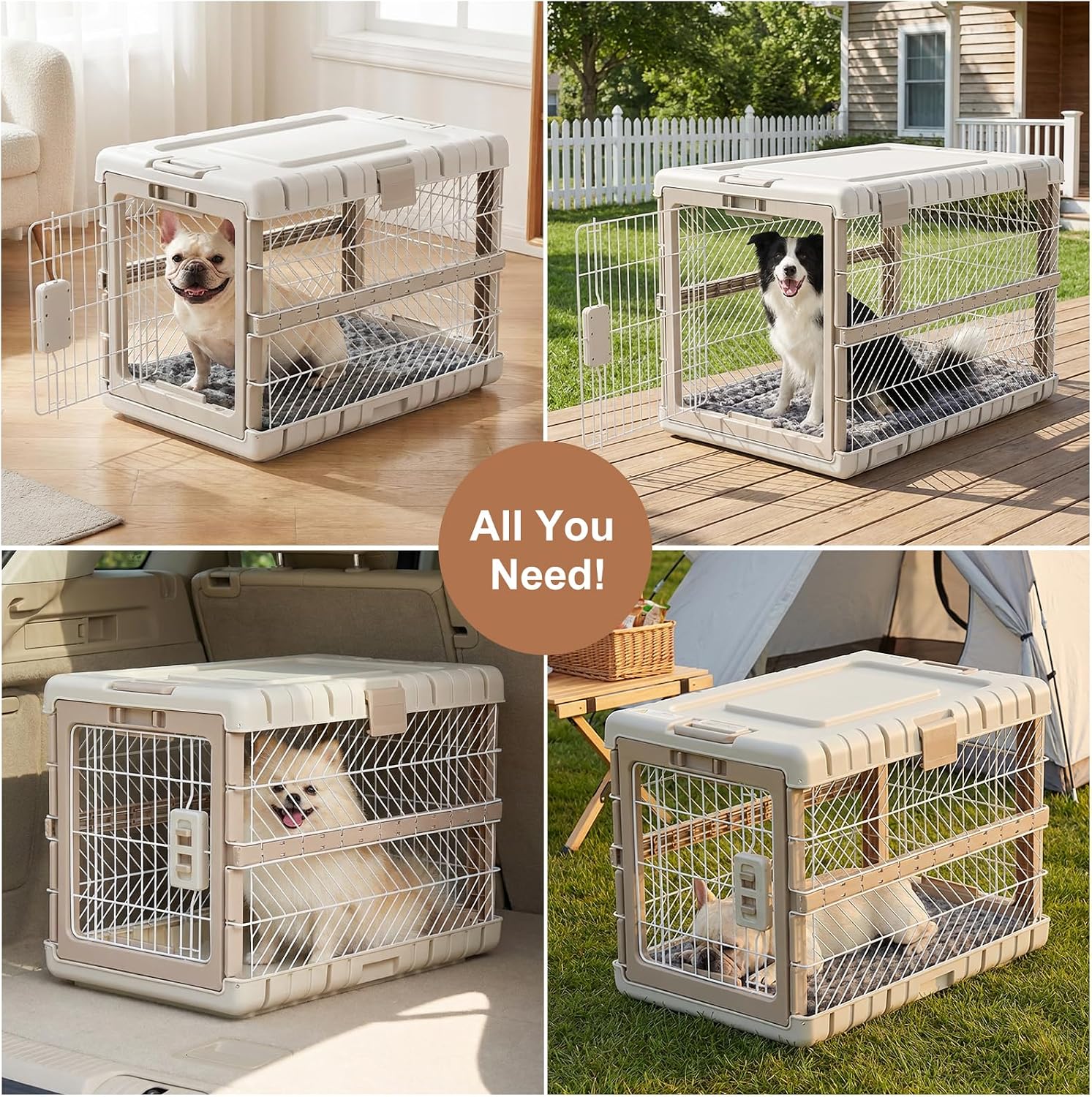 ZOMISIA Collapsible Dog Crate with Bed Mat, 28'' Dog Kennel for Medium Dogs | Foldable Portable Dog Kennel for Travel,Tool-Free Assembly,2 Rolling wheels & Handles for Indoor & Outdoor Use,Washable Cover