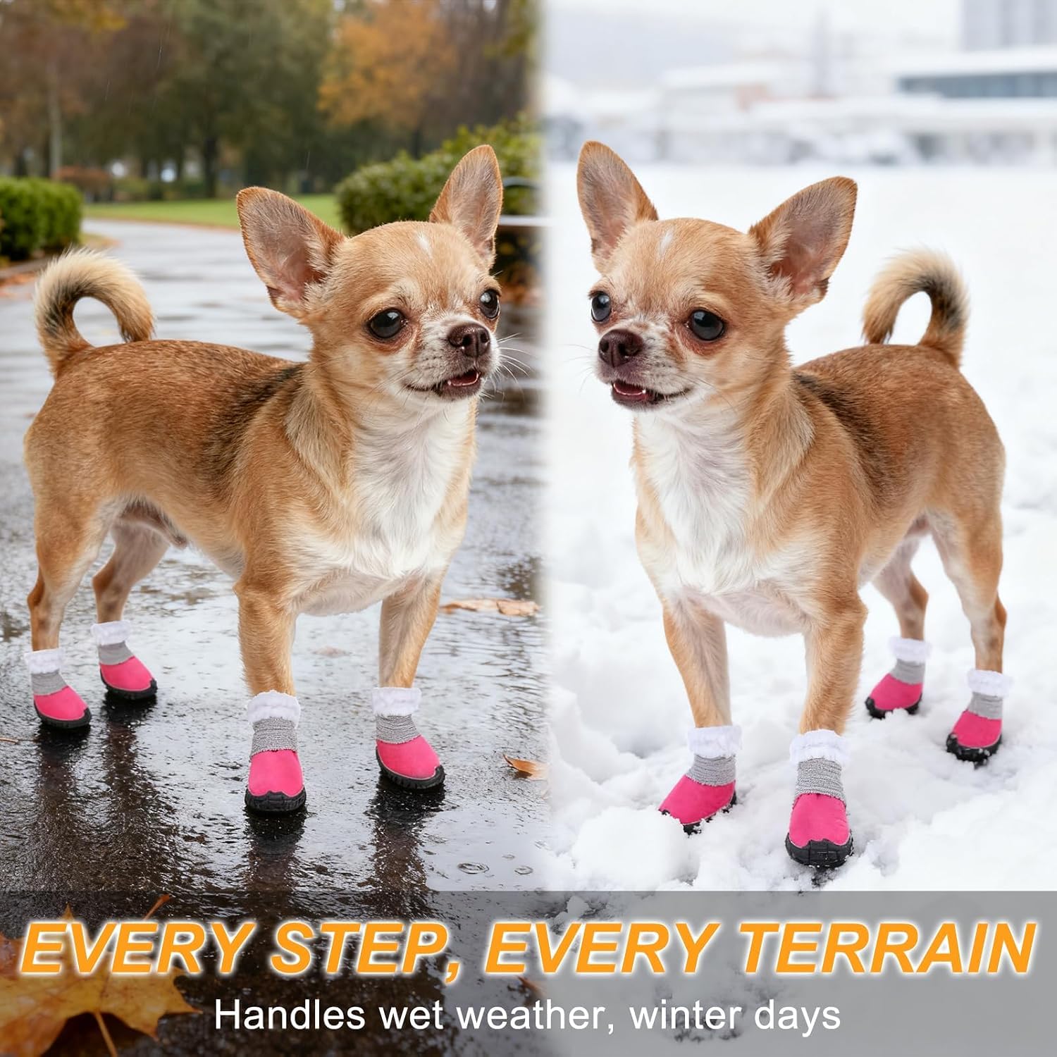 BEAUTYZOO Dog Winter Boots, Waterproof Dogs Snow Shoes with Anti-Slip Sole & Warm Fleece Lining-Indoor Outdoor Paw Protectors for Small Dogs, Puppy Booties to Prevent Licking on Hardwood Floors,Size 3