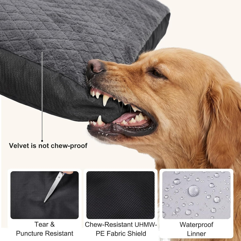 GASUR Indestructible Chew-Proof Dog Bed for Large Dogs, Durable Crate Bed | Large Sized Dog Bed for Aggressive Chewers, Waterproof & Washable Pet Couch with Removable Cover (Grey, L, 41"x27")