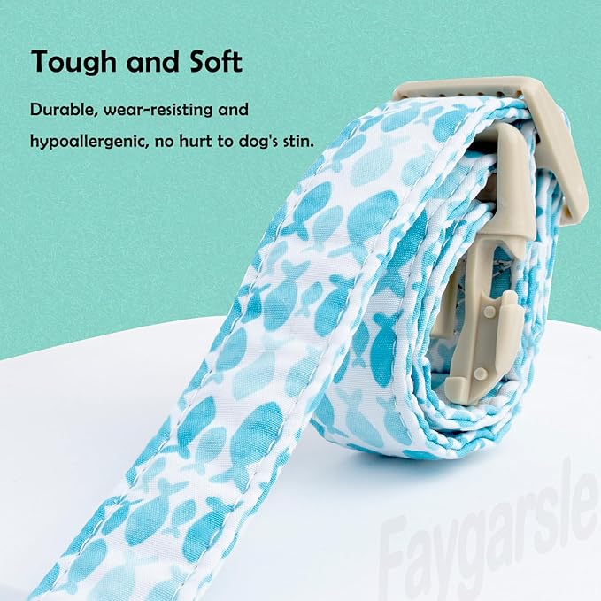 Faygarsle Fish Pattern Dog Collar, Adjustable with Buckle, Blue and White, Summer Design for Small Medium Large Dogs M