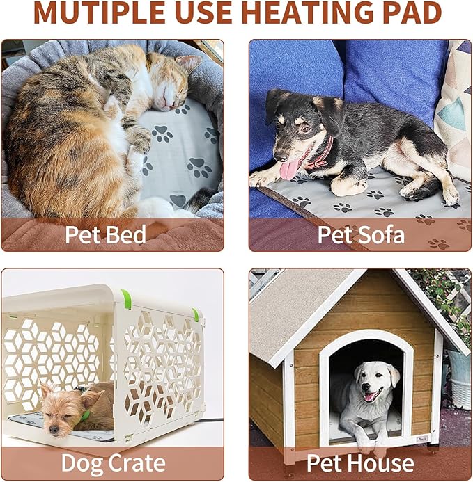 Cat Heating Pad Round with Smart Thermostat Switch and Power Line Protection Tube,Obtained MET and UL Dual Certification,Waterproof Pet Heating Pad for Cats-Paw Print