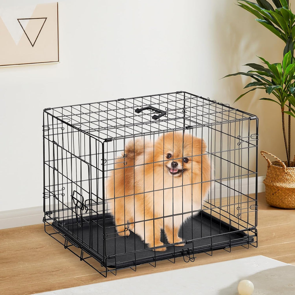 Sweetcrispy 30 Inch Dog Crate, Small Dog Cage, Foldable Puppy Pet Kennel | Single Door, Metal Kennel, Secure Lock, Removable Tray, Indoor Outdoor Training Travel
