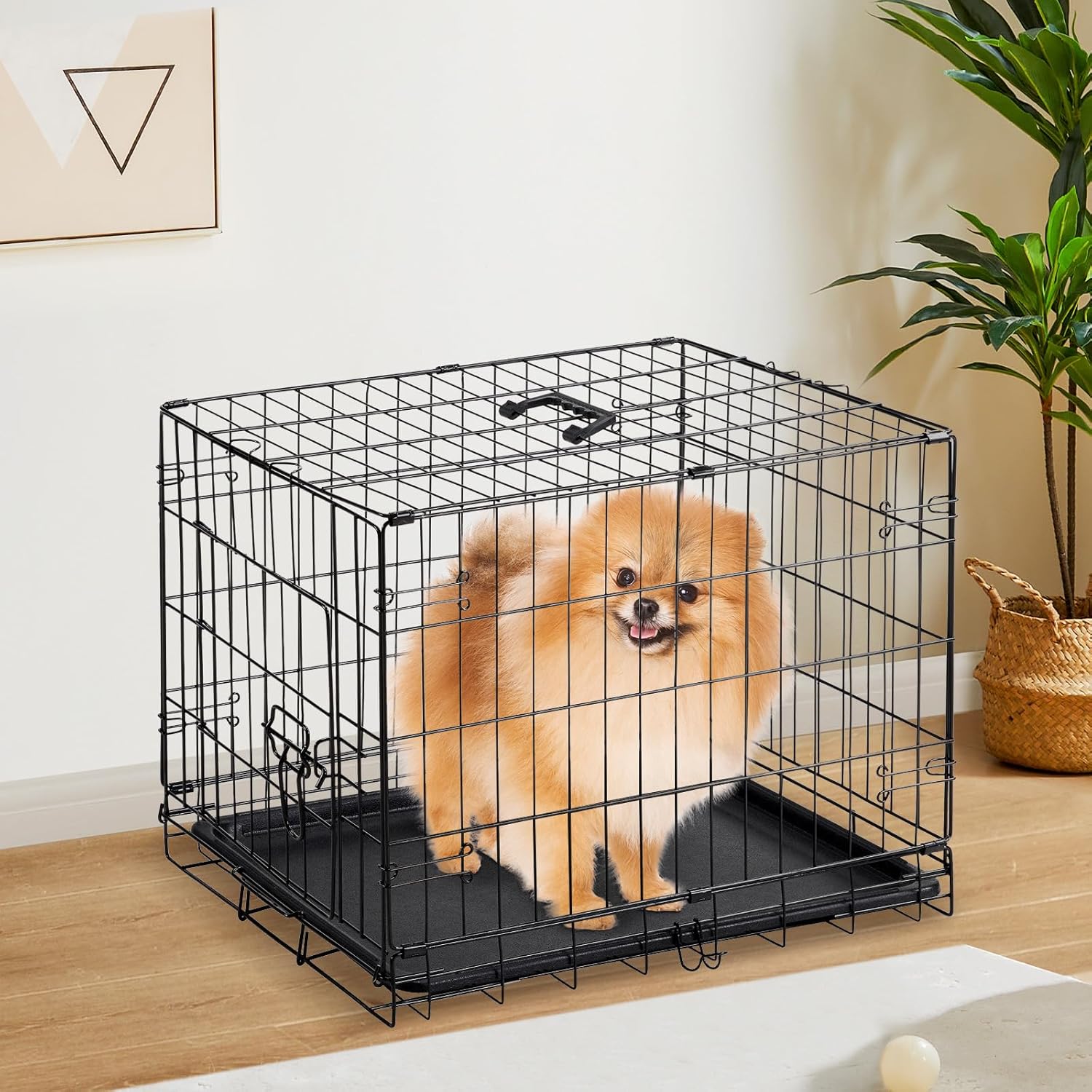 Sweetcrispy Dog Crate, 24 Inch Small Dog Puppy Cage, Foldable Pet Kennel | Single Door, Metal Kennel, Secure Lock, Removable Tray, Indoor Outdoor Training Travel