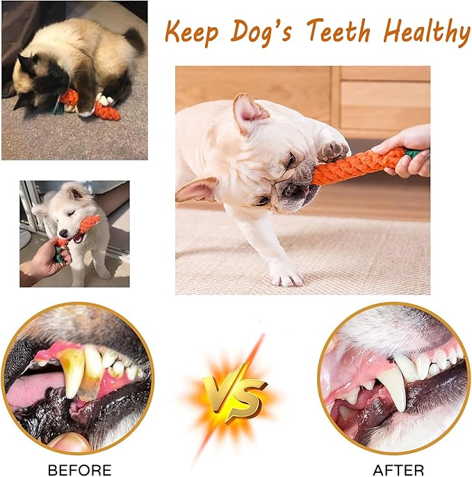 3PCS Natural Cotton Rope Toys for Small Dogs and Puppies, Dog Dental Care Chew Toys for Teething, Anxiety Relief,Helps Clean Teeth & Prevent Furniture Destruction(Slipper Set)