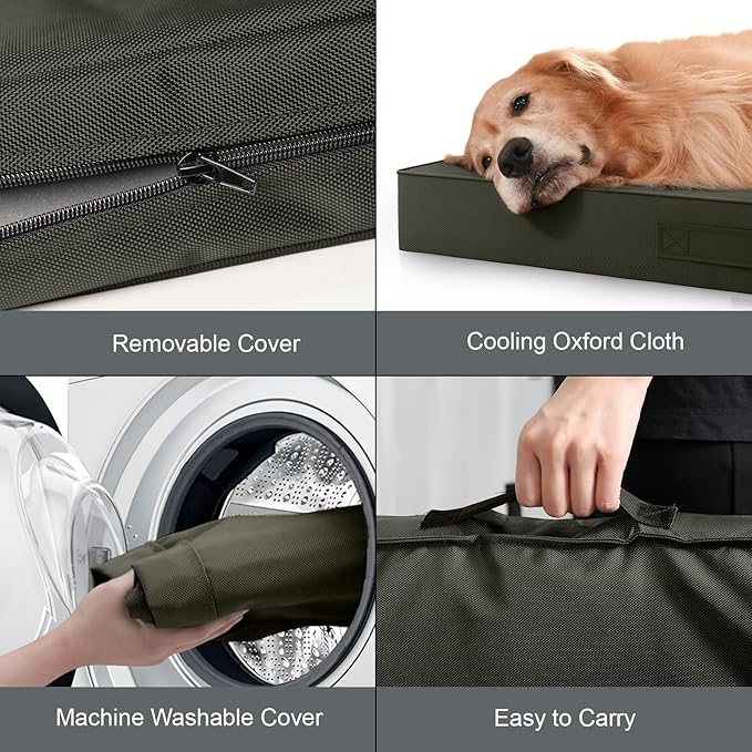 Outdoor Dog Bed for Medium Dogs, Waterproof Dog Crate Mat Orthopedic Egg Crate Foam Pet Bed with Washable Removable Oxford Cover, Brown