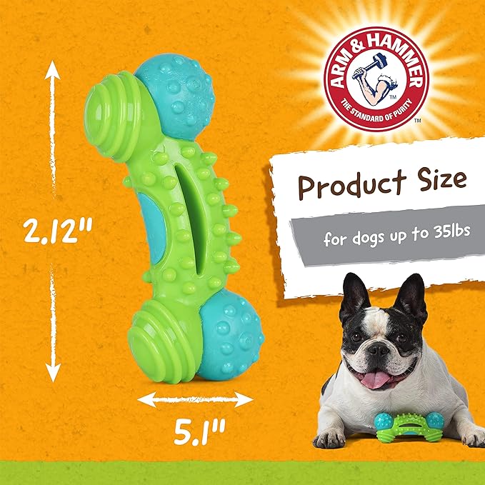 ARM & HAMMER for Pets Nubbies Duality Bone Dental Dog Toy- Best Dog Chew Toy for Moderate Chewers- Dog Dental Toy Helps Reduce Plaque & Tartar- Green Apple Flavor Baking Soda (Pack of 8)