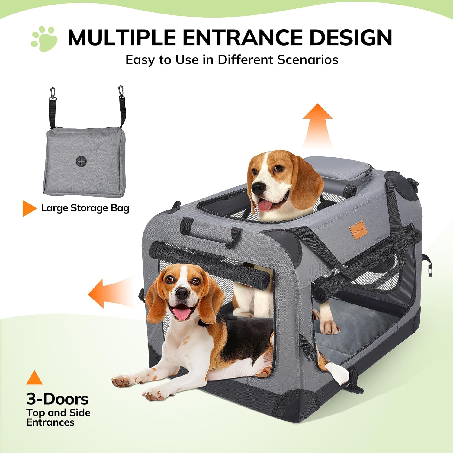 Morpilot 24-inch Portable Collapsible Dog Crate for Small Dogs up to 27lbs | Travel Dog Crate Soft-Sided with Foldable Bowl, Shoulder Strap & Storage Pockets, Grey