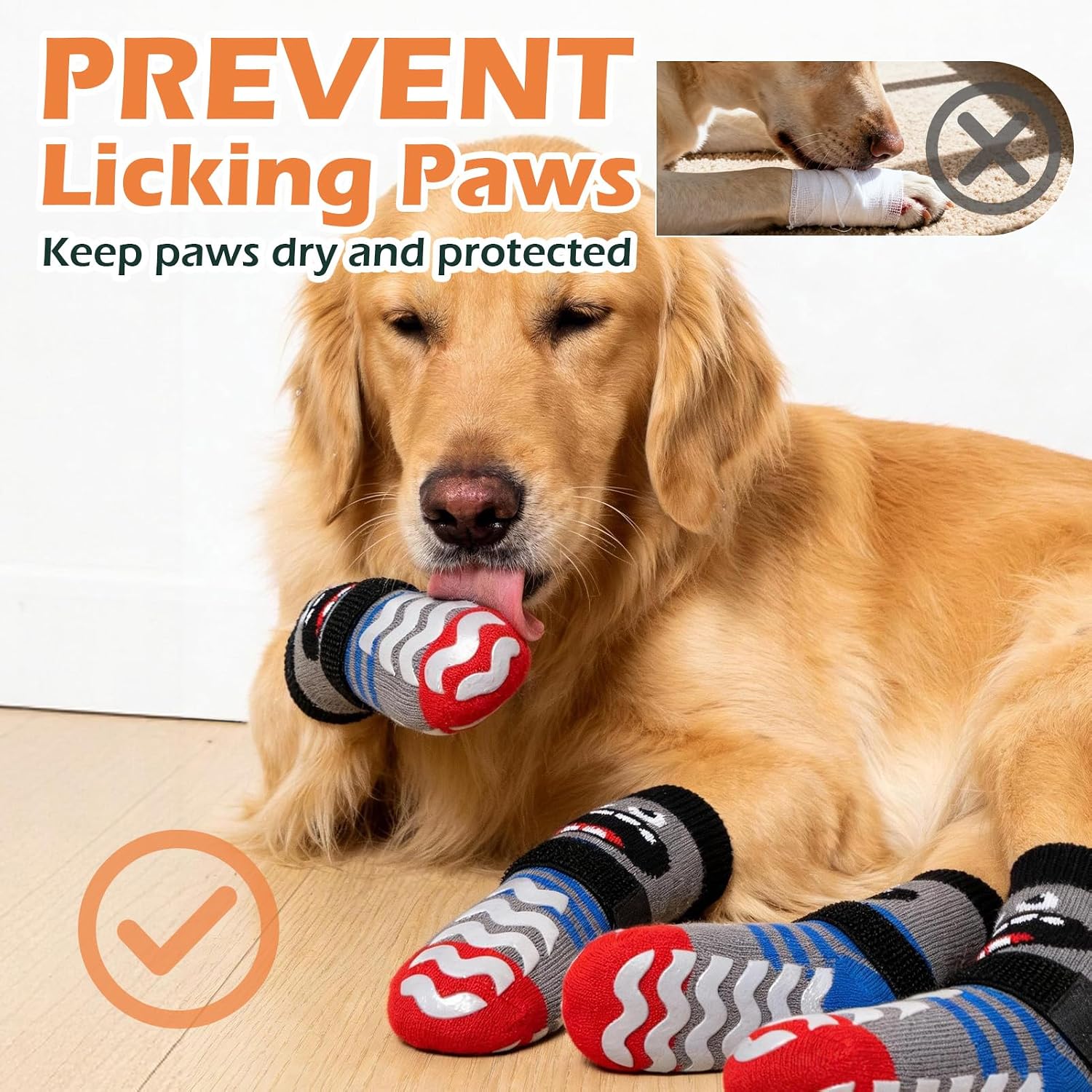 Dog Socks to Prevent Licking Paws with Grippers for Hardwood Floors Anti Slip, Cute Double Sides Dog Winter Shoes Booties Boots & Paw Protectors with for Small Medium Large Senior Dogs M