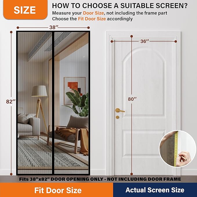 Magnetic Screen Door, Keep Bugs Out, Pet & Kid Friendly，Works with Front Doors, Sliding Doors,Fit Door Size 36 x 80 Inches ‎Black