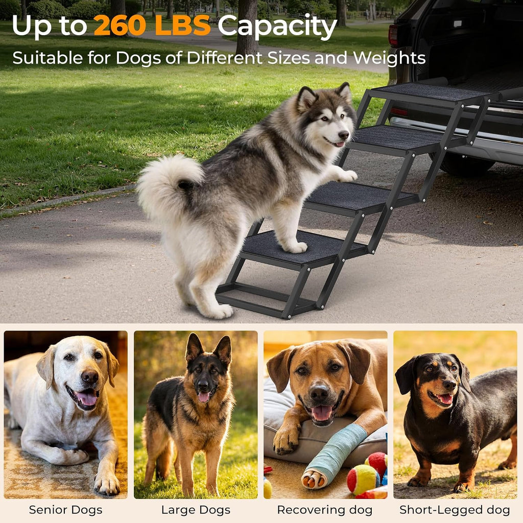 URPOWER Dog Stairs for Large Dogs Extra Wide 20" with 5-Step Dog Ramp Steps | Foldable Pet Stairs, Detachable for Car High Bed, Non Slip Surface Car Ramps for SUV Truck, Supports up to 260 LBS