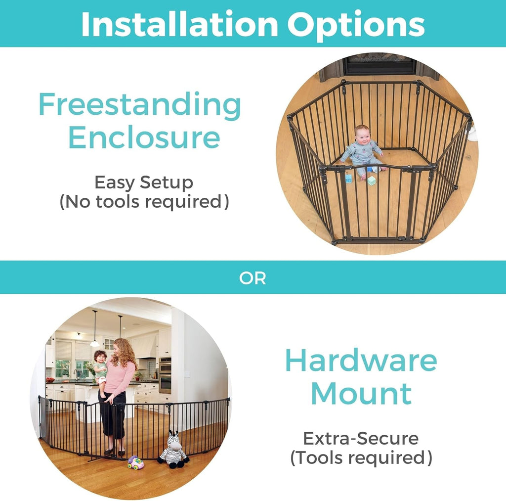 Toddleroo by North States - 3 In 1 Arched Décor Metal Superyard Baby Play Yard: 6 Panel Playpen, Baby Gate, or Extra Wide Baby Fence - Encloses Up to 10 Square Feet - 30 Inches Tall - Matte Bronze