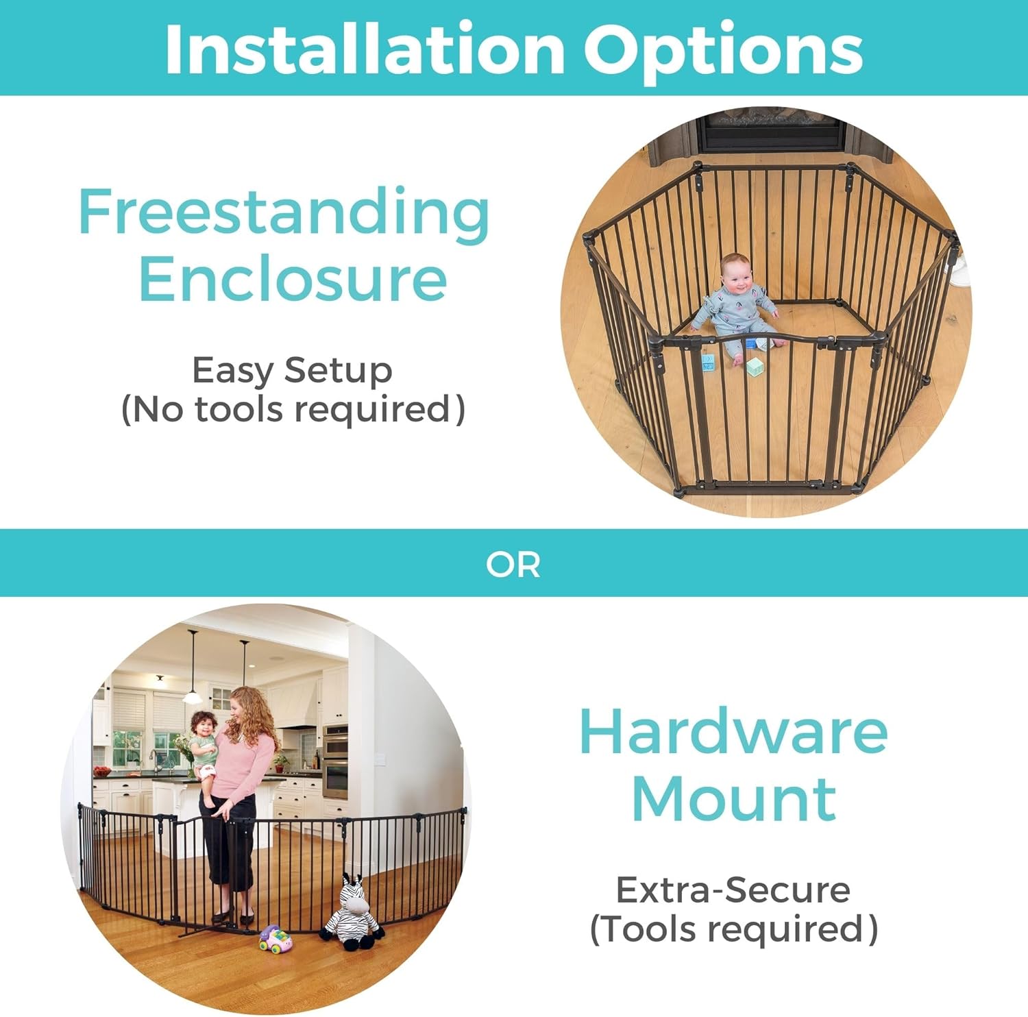 Toddleroo by North States - 3 In 1 Arched Décor Metal Superyard Baby Play Yard: 6 Panel Playpen, Baby Gate, or Extra Wide Baby Fence - Encloses Up to 10 Square Feet - 30 Inches Tall - Matte Bronze