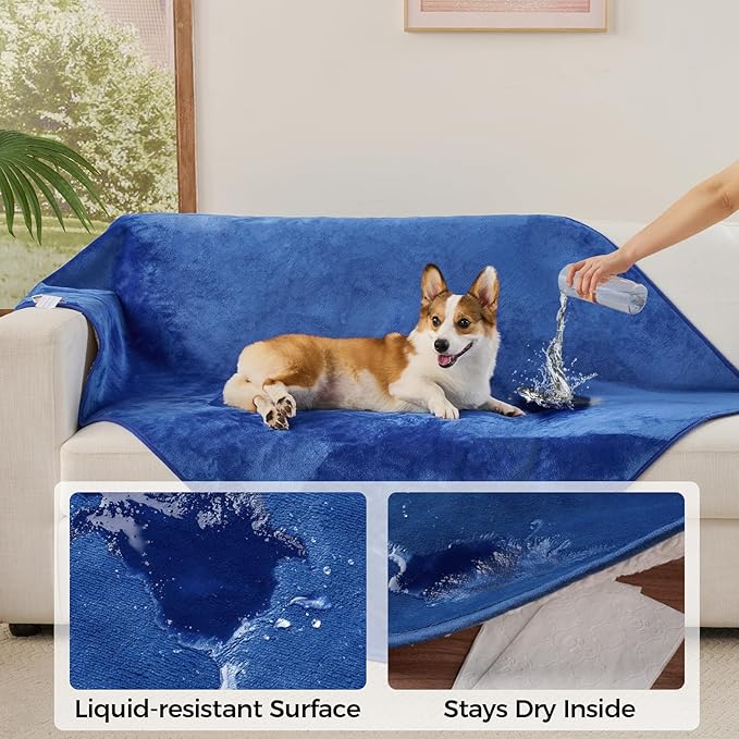 Sunheir Waterproof Dog Blankets for Medium Dogs - Puppy Blanket Washable for Couch Protection, Soft Sherpa Fleece Cat Throw Blanket to Prevent Urine Leaks & Protects Furniture 30"X 40", Blue