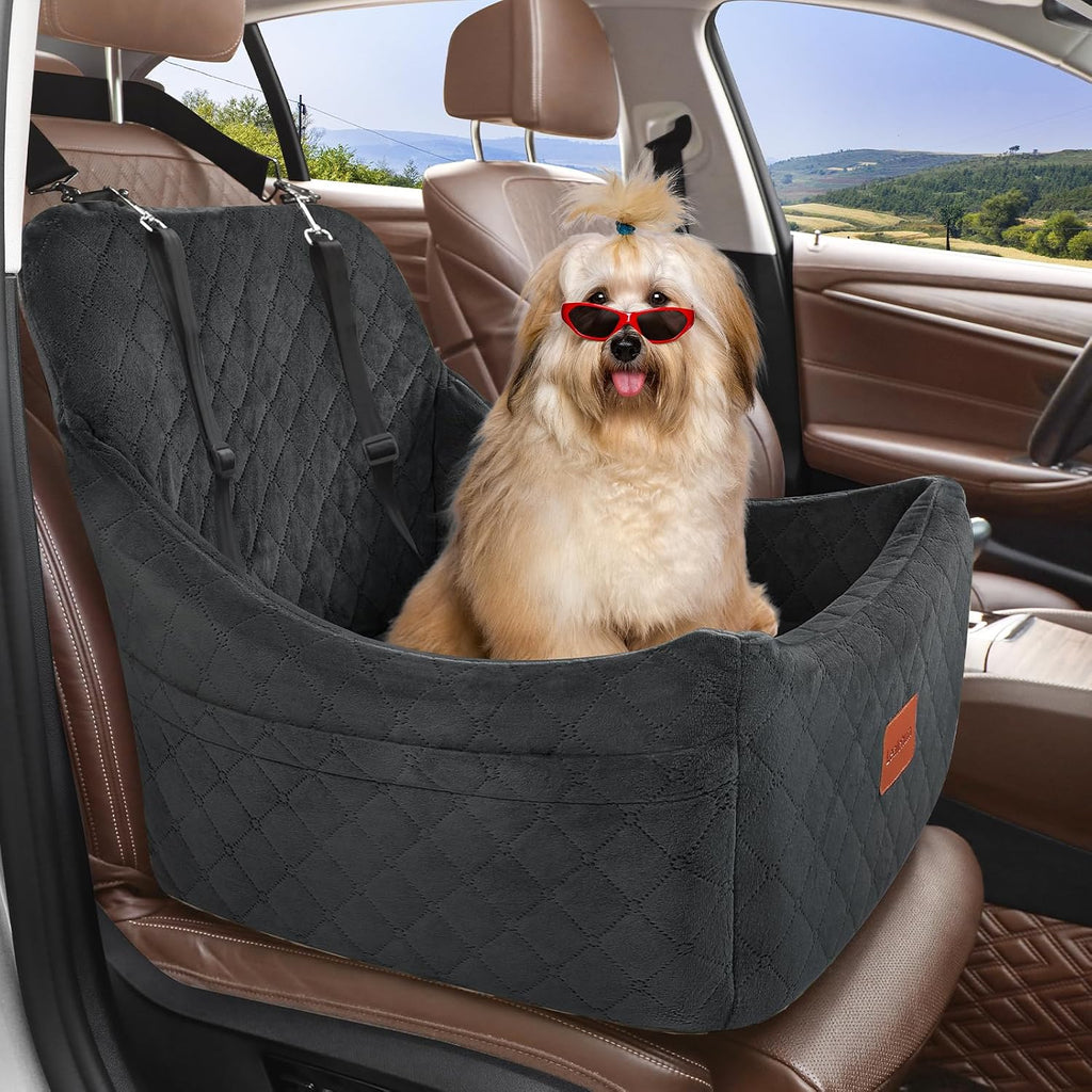 Lealchum Dog car seat for Medium Dogs,Easy to Install with Adjustable Straps,Anti Slip Bottom pet car Bed,Fully Detachable and Washable pet Travel Bed (Black, Medium)